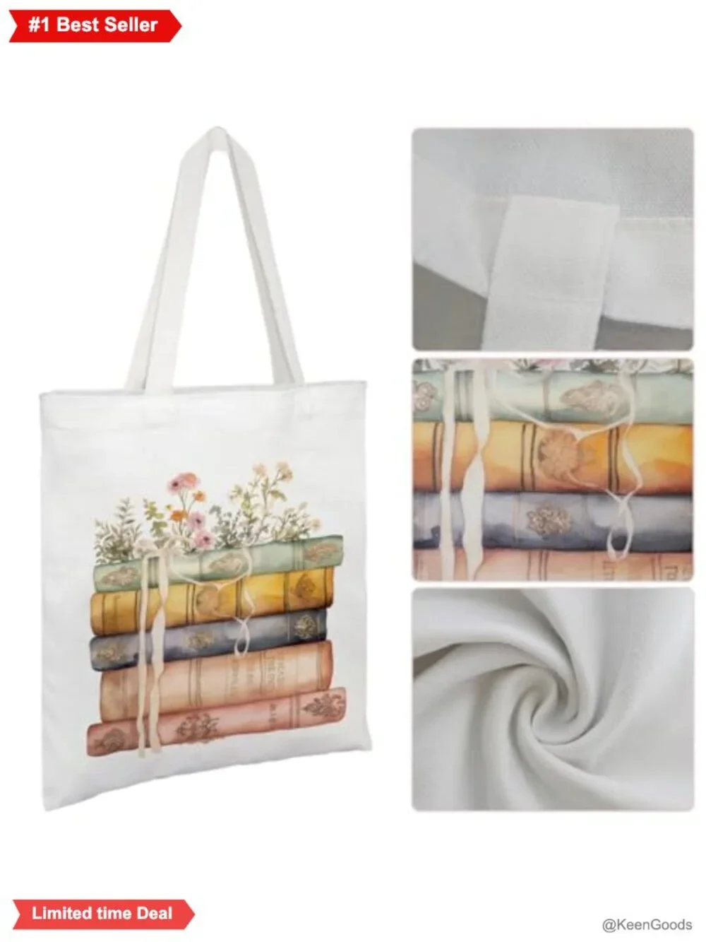 8Pc Canvas Tote Bags Book Lovers Reusable Grocery Bag Set